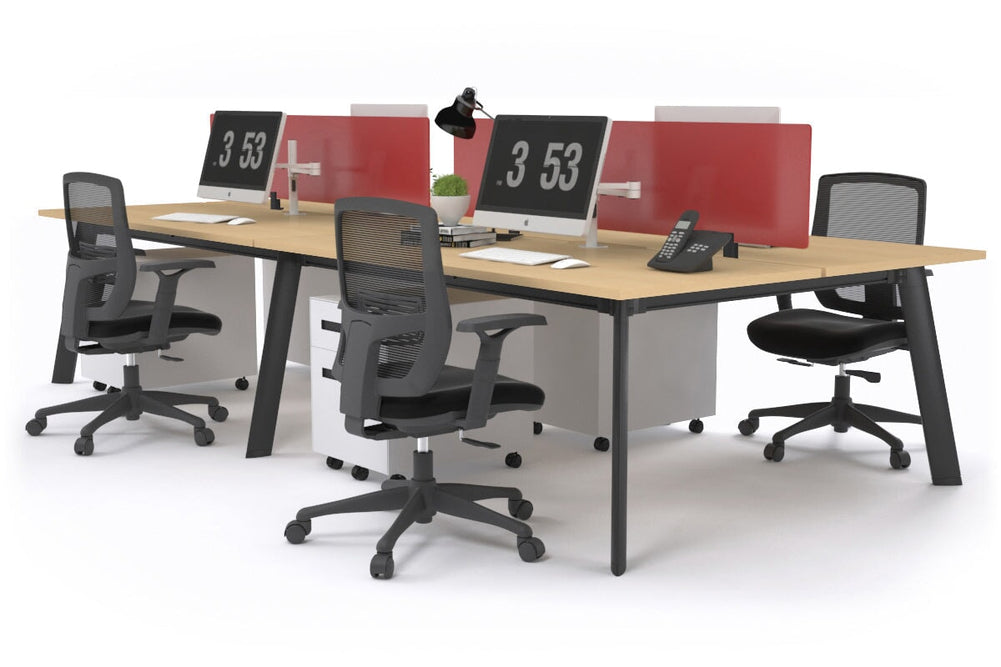 Switch - 4 Person Workstation Black Frame [1200L x 800W with Cable Scallop]-maple red perspex (400H x 800W) 