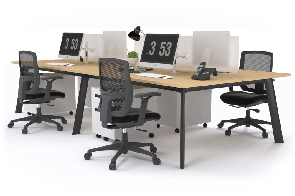 Switch - 4 Person Workstation Black Frame [1200L x 800W with Cable Scallop]-maple white perspex (400H x 800W) 