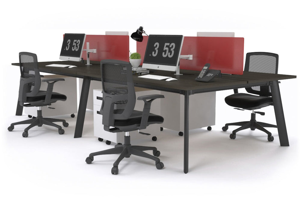 Switch - 4 Person Workstation Black Frame [1200L x 800W with Cable Scallop]-dark oak red perspex (400H x 800W) 