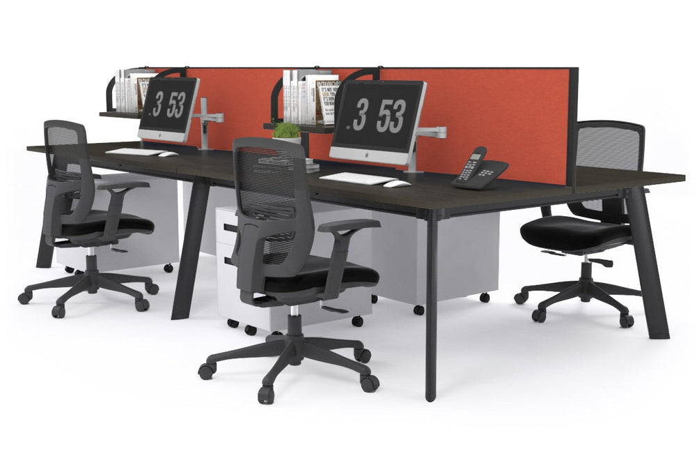 Switch - 4 Person Workstation Black Frame [1200L x 800W with Cable Scallop]-dark oak orange squash (500H x 1200W) 