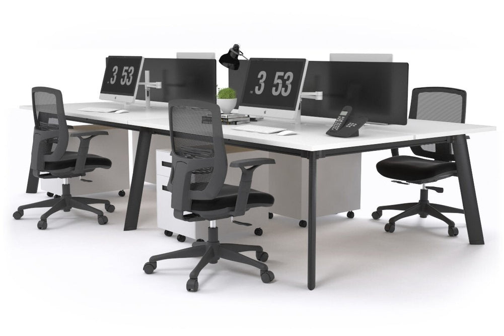 Switch - 4 Person Workstation Black Frame [1200L x 800W with Cable Scallop]-white black perspex (400H x 800W) 