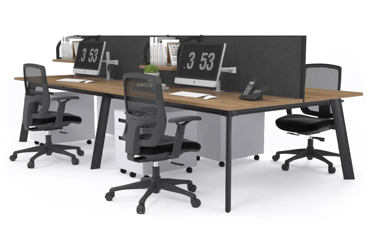 Switch - 4 Person Workstation Black Frame [1400L x 700W] Jasonl salvage oak moody charcoal (500H x 1400W) 