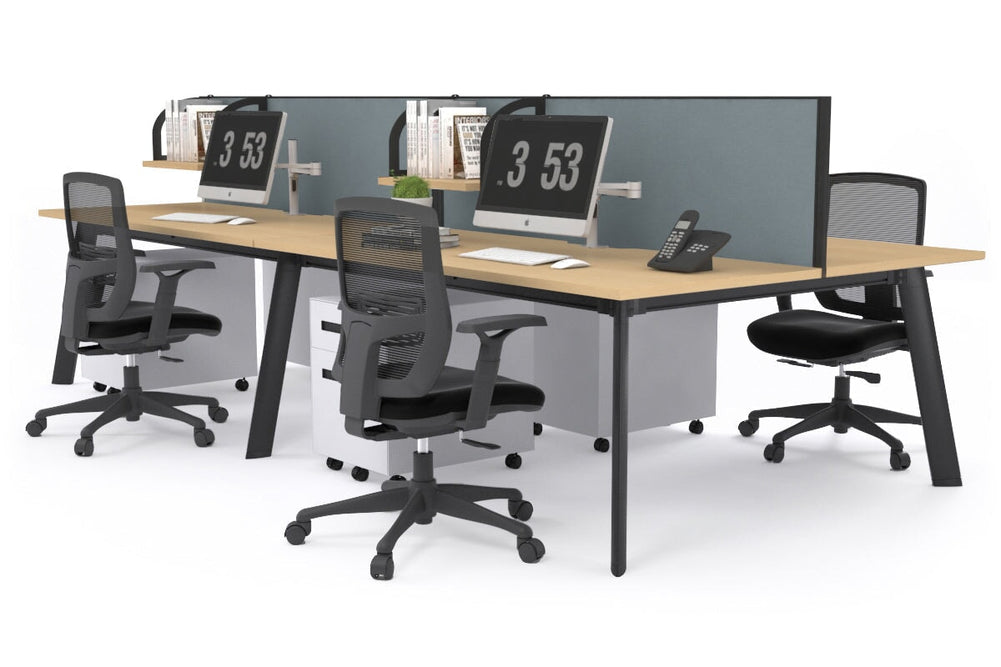 Switch - 4 Person Workstation Black Frame [1400L x 700W]-maple cool grey (500H x 1400W) 