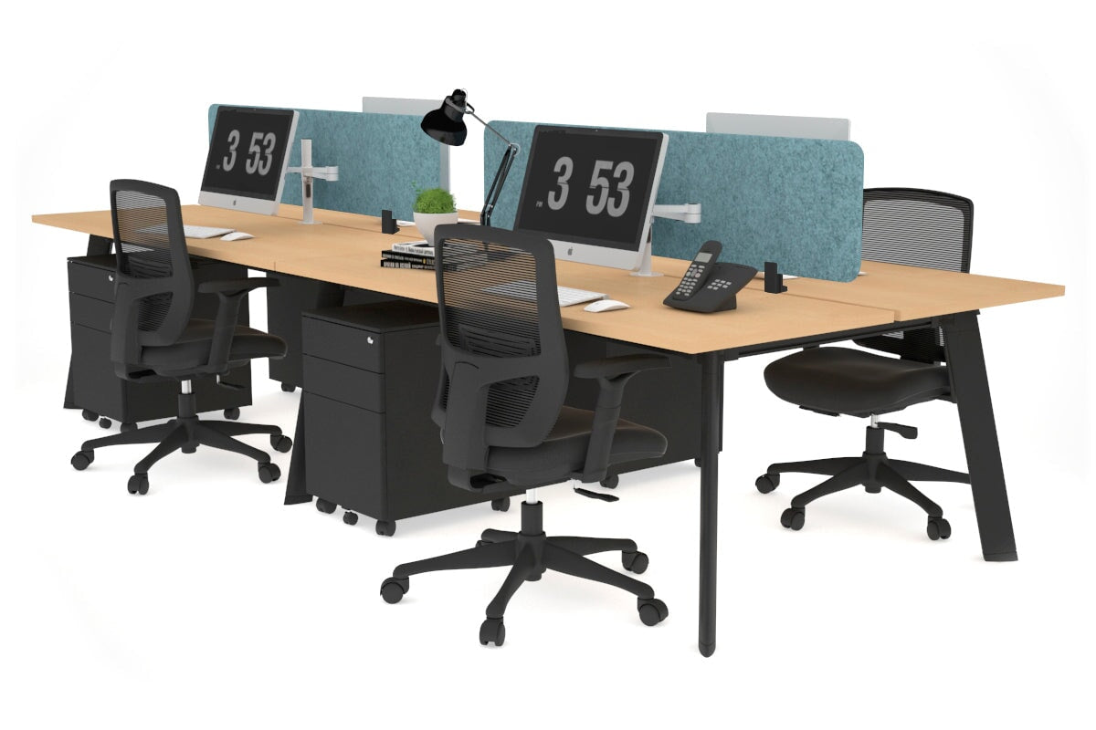 Switch - 4 Person Workstation Black Frame [1400L x 700W] Jasonl maple blue echo panel (400H x 1200W) 