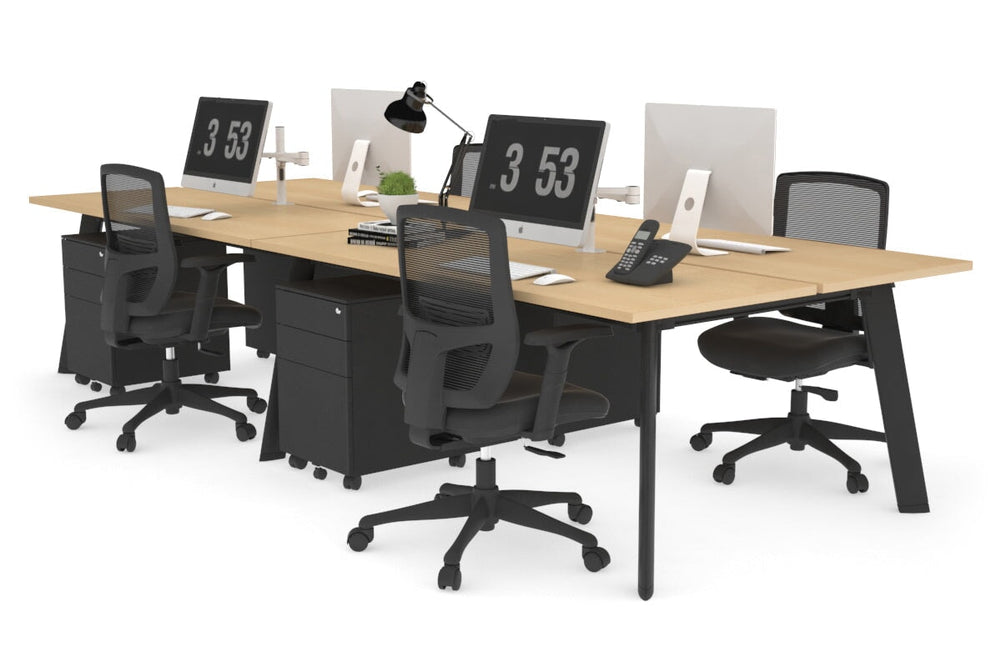 Switch - 4 Person Workstation Black Frame [1400L x 700W]-maple none 