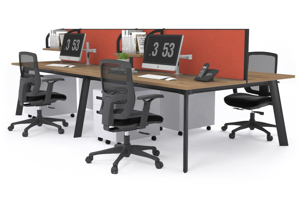 Switch - 4 Person Workstation Black Frame [1400L x 700W]-salvage oak orange squash (500H x 1400W) 