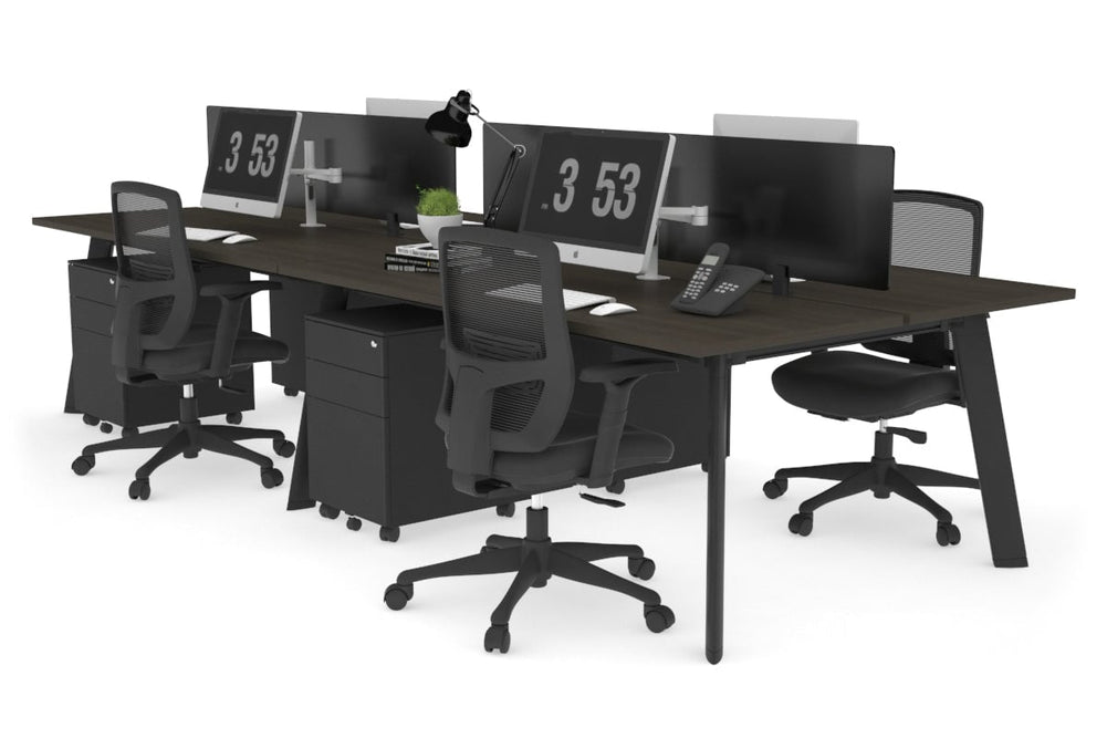 Switch - 4 Person Workstation Black Frame [1400L x 700W]-dark oak black perspex (400H x 800W) 