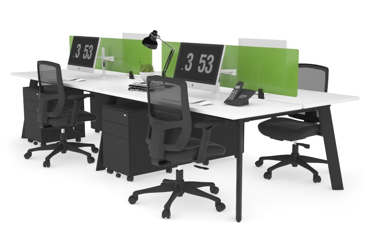Switch - 4 Person Workstation Black Frame [1400L x 700W] Jasonl white green perspex (400H x 800W) 