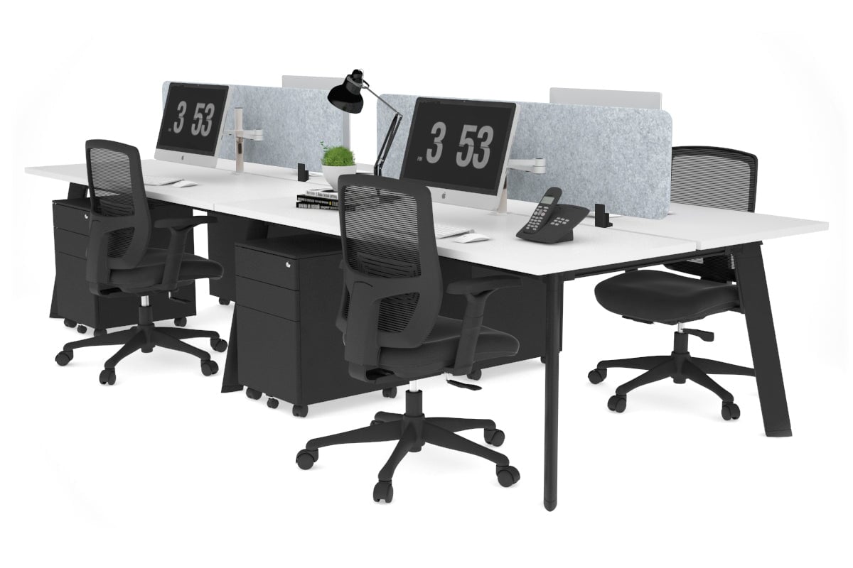 Switch - 4 Person Workstation Black Frame [1400L x 700W] Jasonl white light grey echo panel (400H x 1200W) 