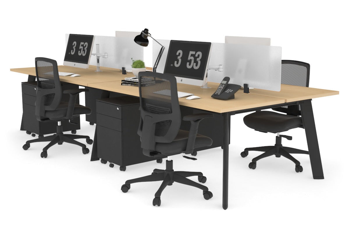 Switch - 4 Person Workstation Black Frame [1400L x 700W] Jasonl maple white perspex (400H x 800W) 