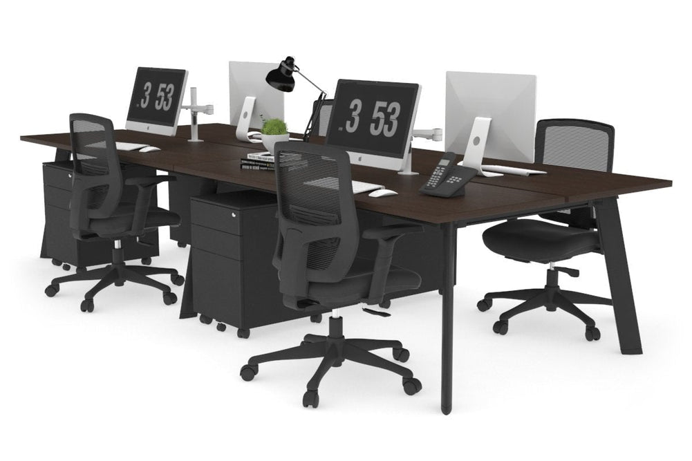 Switch - 4 Person Workstation Black Frame [1400L x 700W]-dark oak moody charcoal (500H x 1400W) 