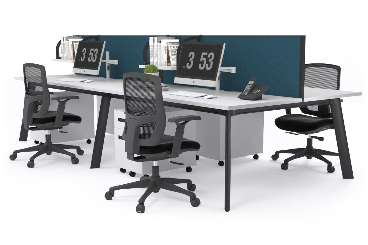 Switch - 4 Person Workstation Black Frame [1400L x 700W] Jasonl white deep blue (500H x 1400W) 