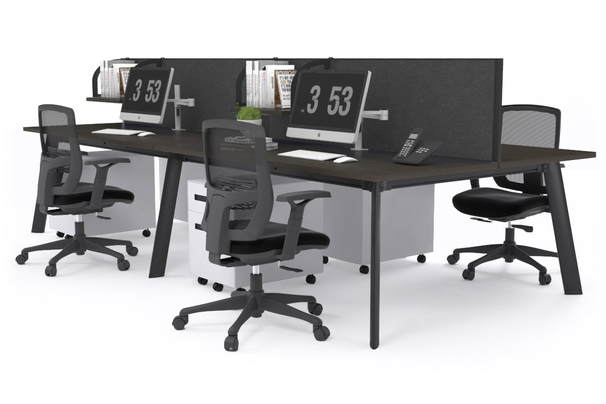 Switch - 4 Person Workstation Black Frame [1400L x 700W] Jasonl dark oak moody charcoal (500H x 1400W) 