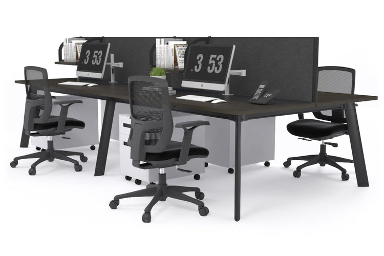 Switch - 4 Person Workstation Black Frame [1400L x 700W] Jasonl dark oak moody charcoal (500H x 1400W) 