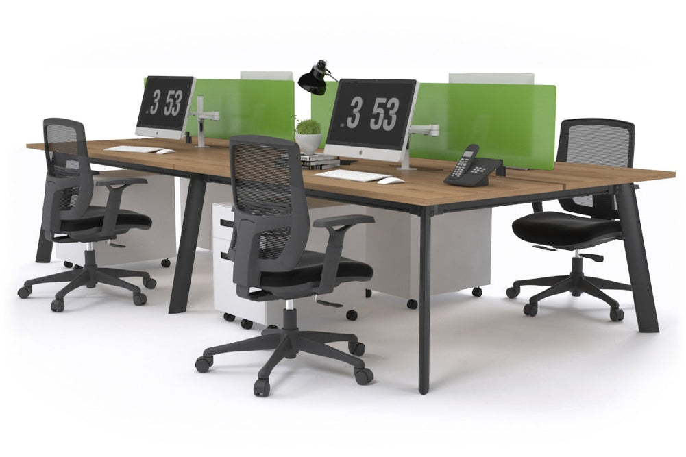 Switch - 4 Person Workstation Black Frame [1400L x 800W with Cable Scallop]-salvage oak green perspex (400H x 800W) 