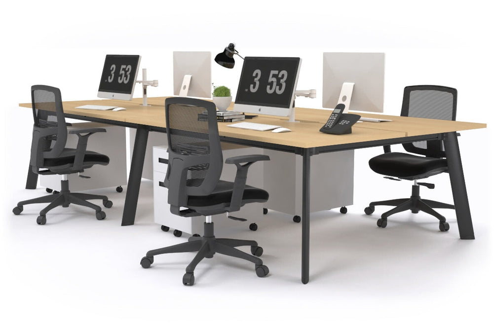 Switch - 4 Person Workstation Black Frame [1400L x 800W with Cable Scallop]-maple none 