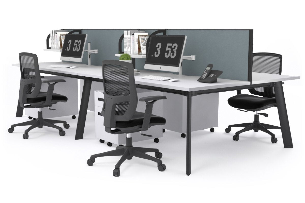 Switch - 4 Person Workstation Black Frame [1400L x 800W with Cable Scallop] Jasonl white cool grey (500H x 1400W) 