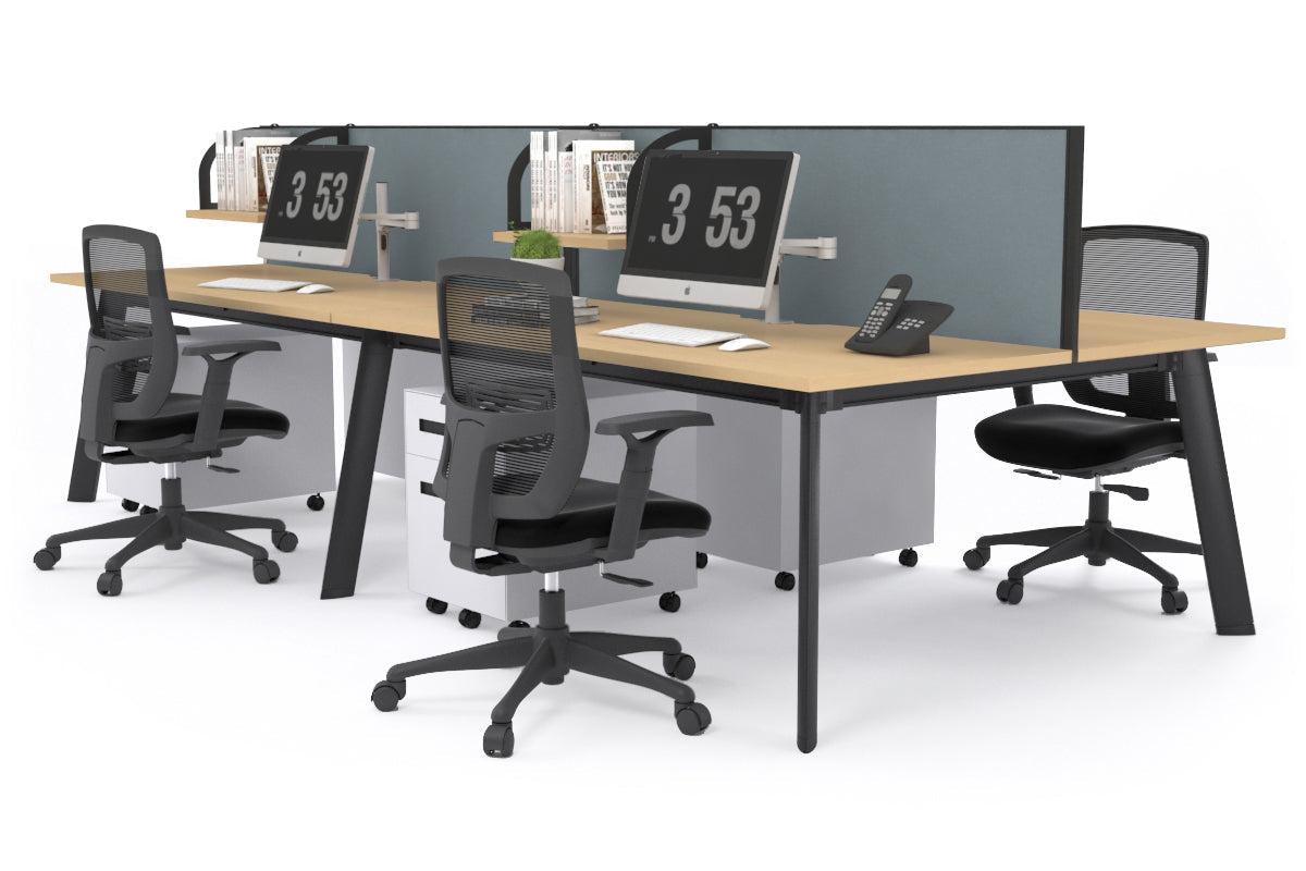Switch - 4 Person Workstation Black Frame [1400L x 800W with Cable Scallop] Jasonl maple cool grey (500H x 1400W) 