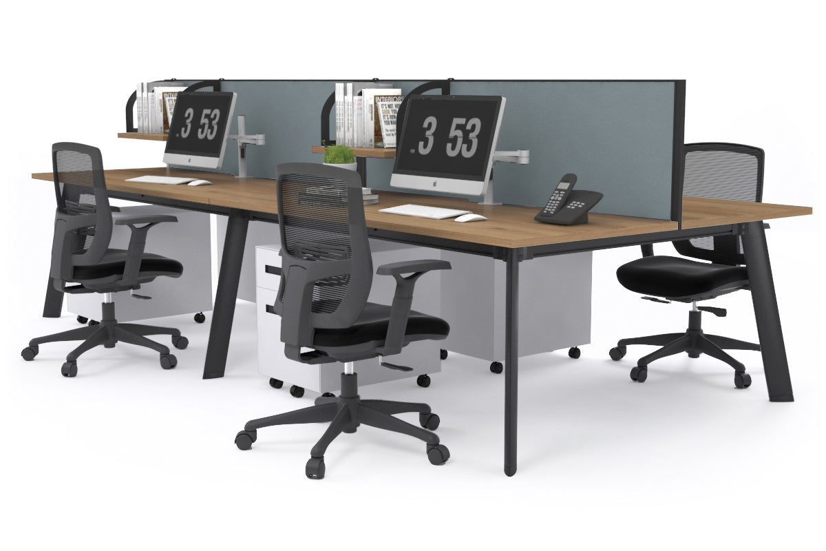 Switch - 4 Person Workstation Black Frame [1400L x 800W with Cable Scallop] Jasonl salvage oak cool grey (500H x 1400W) 