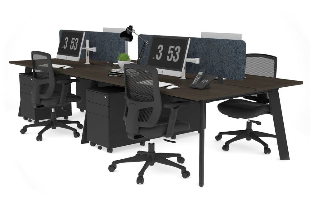 Switch - 4 Person Workstation Black Frame [1400L x 800W with Cable Scallop]-dark oak dark grey acoustic panel (400H x 1200W) 