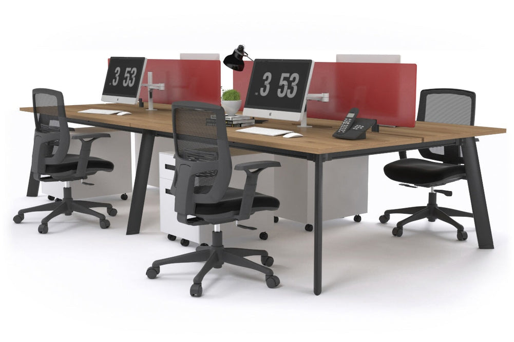 Switch - 4 Person Workstation Black Frame [1400L x 800W with Cable Scallop]-salvage oak red perspex (400H x 800W) 