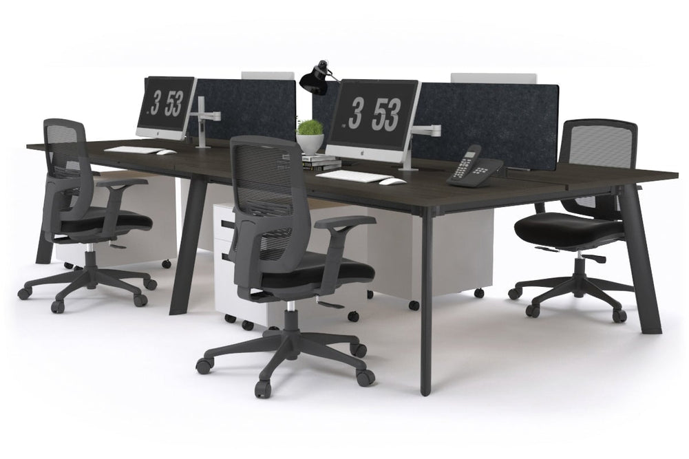 Switch - 4 Person Workstation Black Frame [1400L x 800W with Cable Scallop]-dark oak grey acoustic perspex (400H x 800W) 