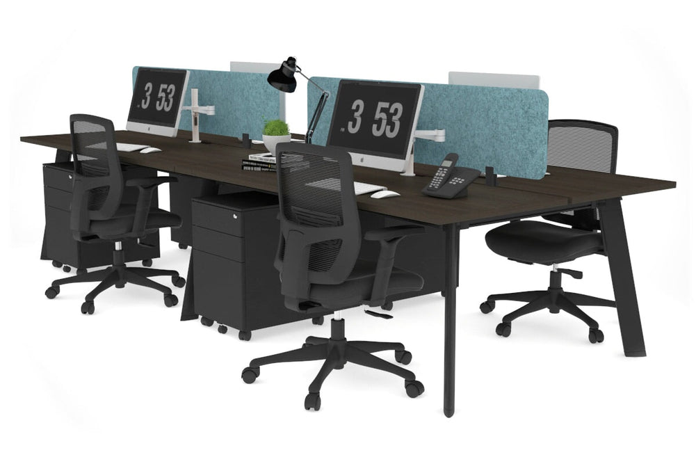 Switch - 4 Person Workstation Black Frame [1400L x 800W with Cable Scallop]-dark oak blue acoustic panel (400H x 1200W) 