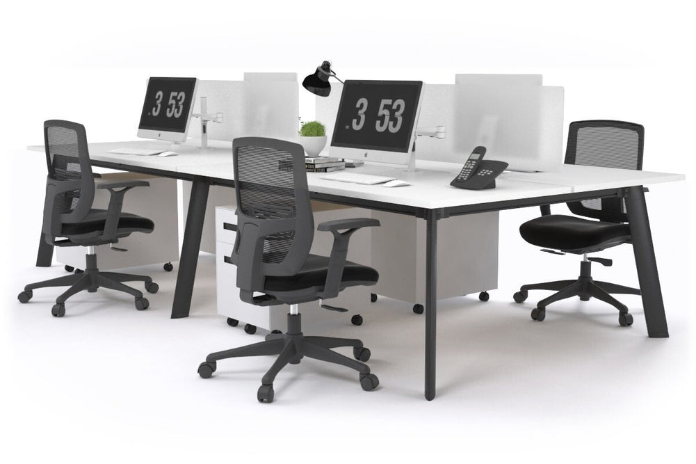 Switch - 4 Person Workstation Black Frame [1400L x 800W with Cable Scallop]-white white perspex (400H x 800W) 