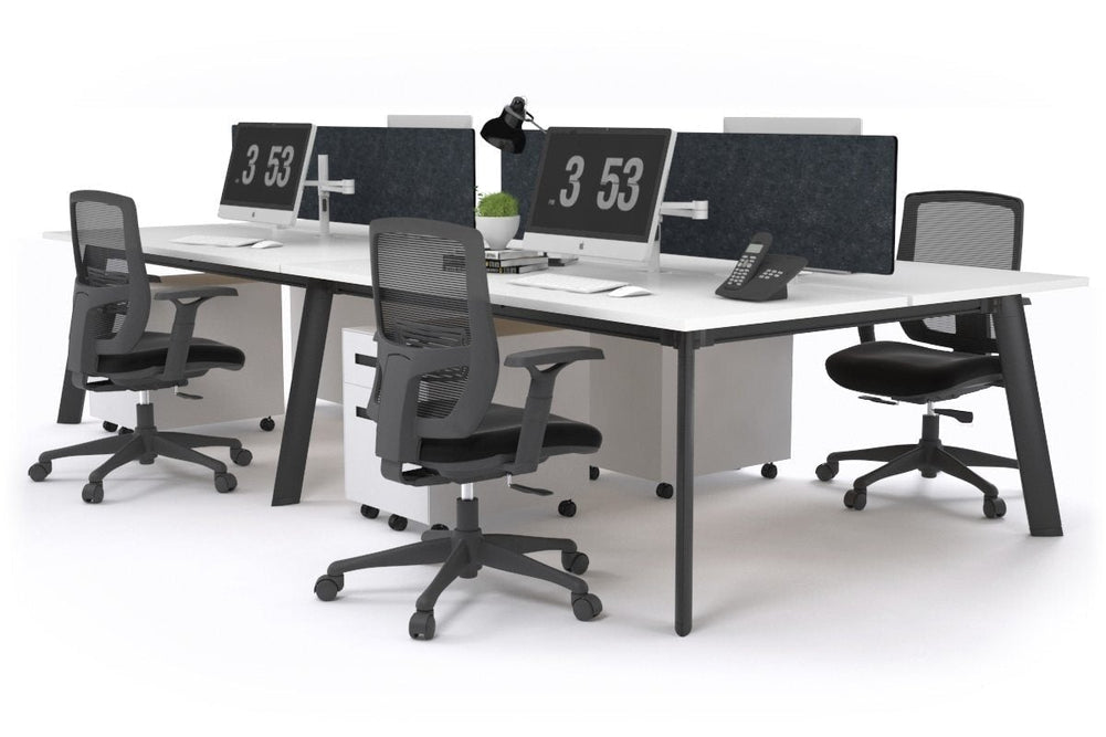 Switch - 4 Person Workstation Black Frame [1400L x 800W with Cable Scallop]-white grey acoustic perspex (400H x 800W) 