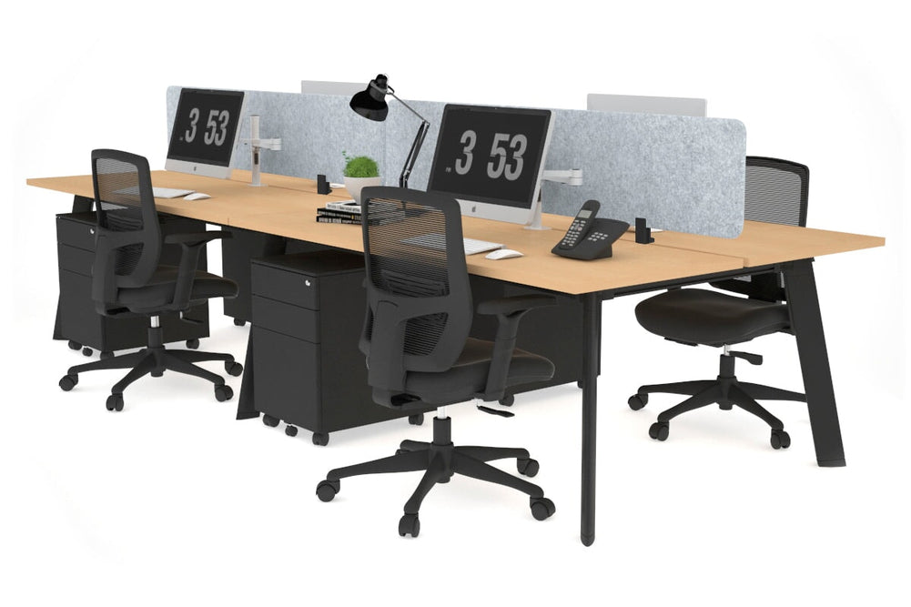 Switch - 4 Person Workstation Black Frame [1600L x 700W]-maple light grey acoustic panel (400H x 1600W) 