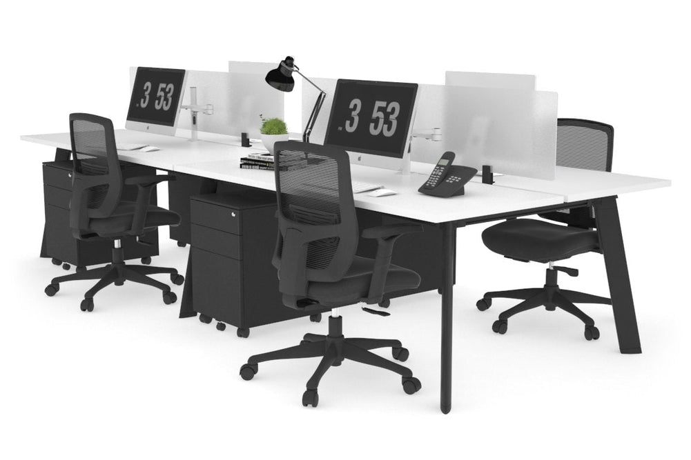 Switch - 4 Person Workstation Black Frame [1600L x 700W]-white white perspex (400H x 1500W) 