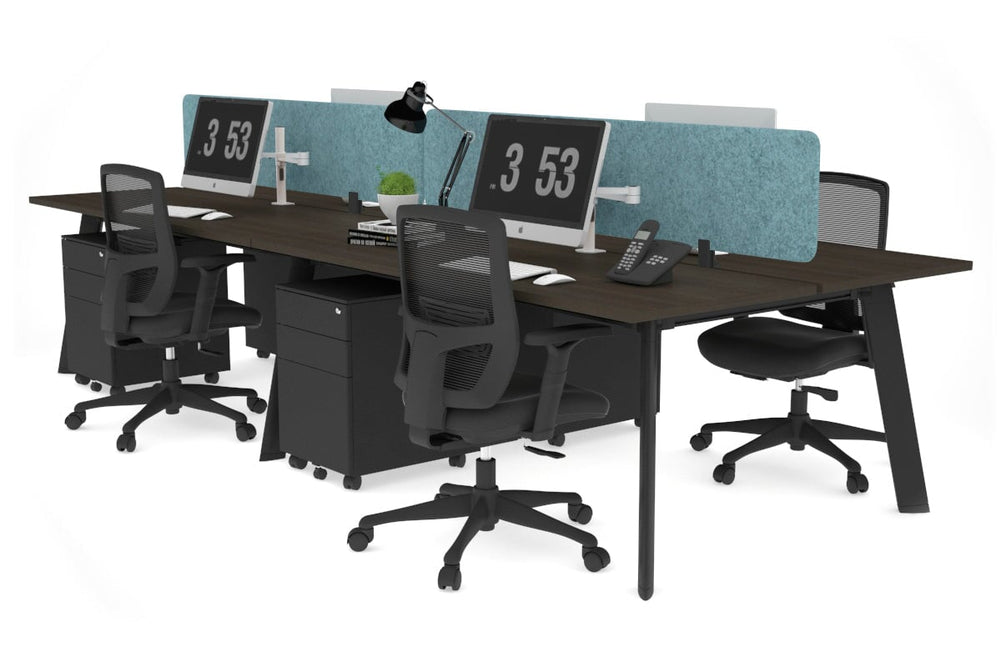 Switch - 4 Person Workstation Black Frame [1600L x 700W]-dark oak blue acoustic panel (400H x 1600W) 