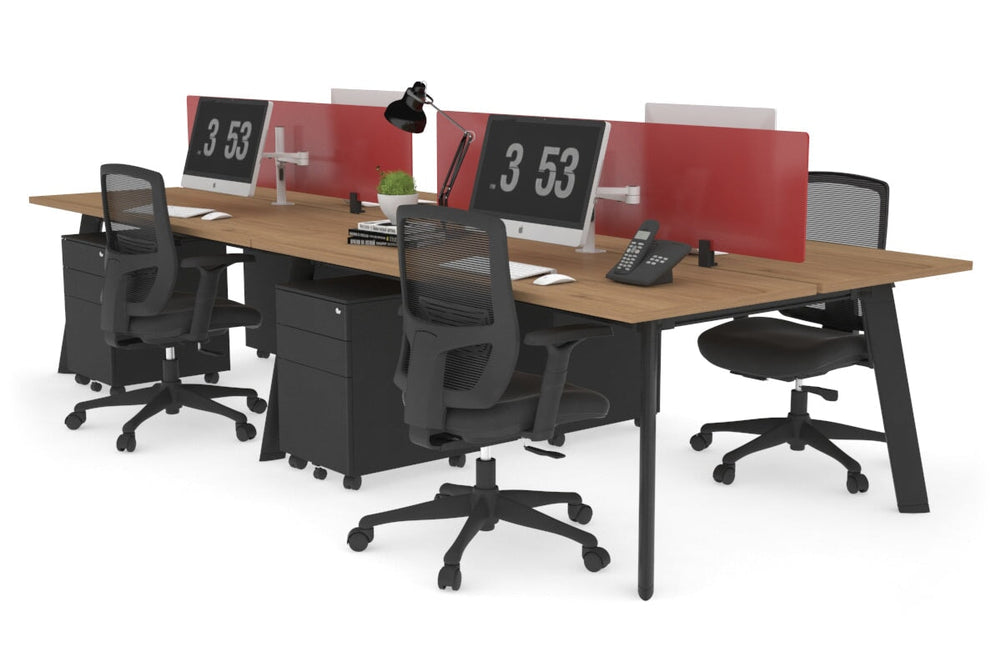Switch - 4 Person Workstation Black Frame [1600L x 700W]-salvage oak red perspex (400H x 1500W) 