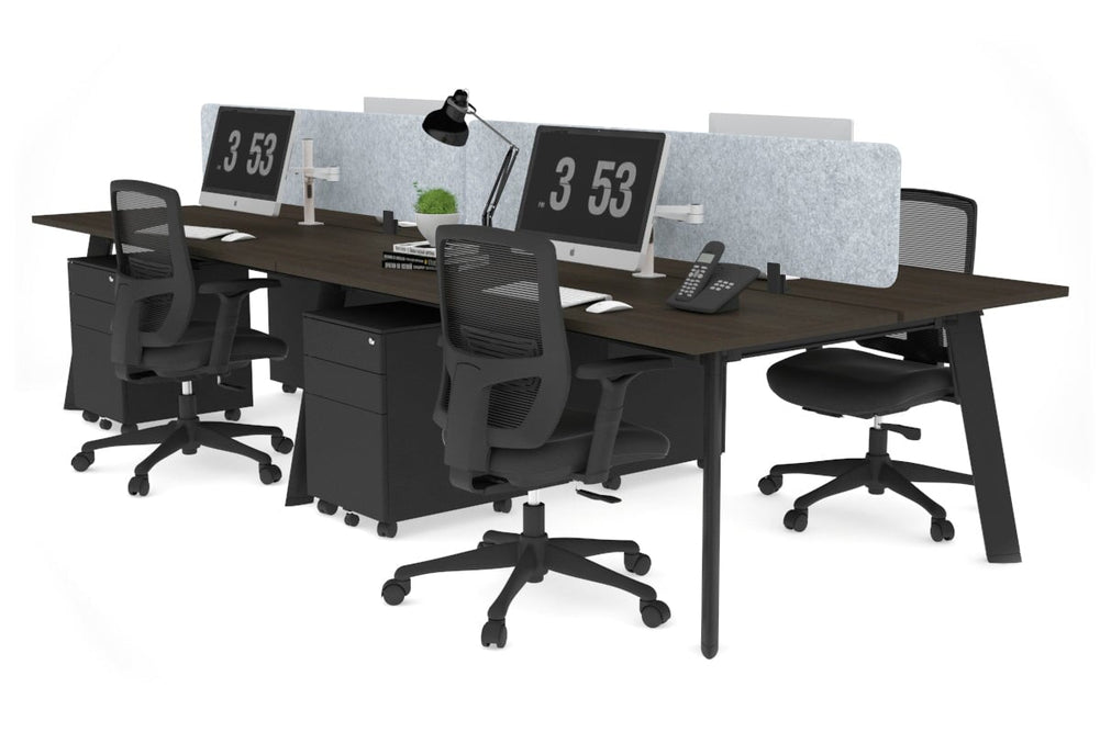 Switch - 4 Person Workstation Black Frame [1600L x 700W]-dark oak light grey acoustic panel (400H x 1600W) 