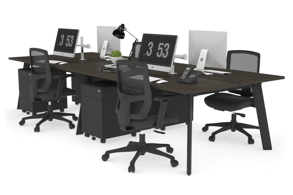 Switch - 4 Person Workstation Black Frame [1600L x 700W]-dark oak none 