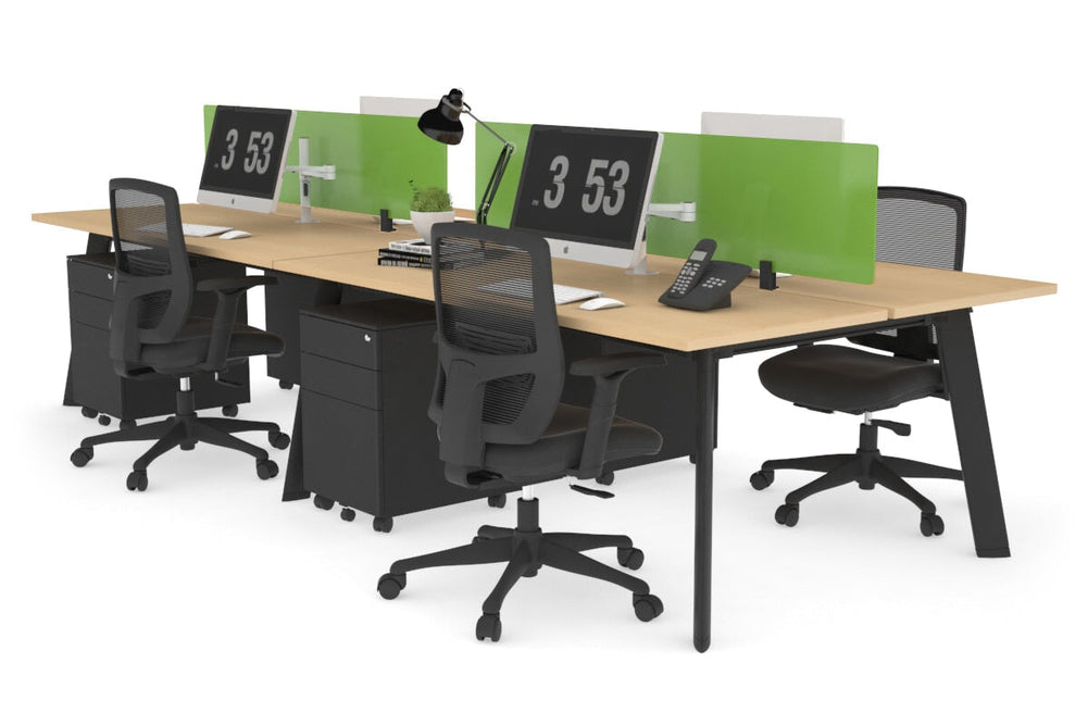 Switch - 4 Person Workstation Black Frame [1600L x 700W]-maple green perspex (400H x 1500W) 