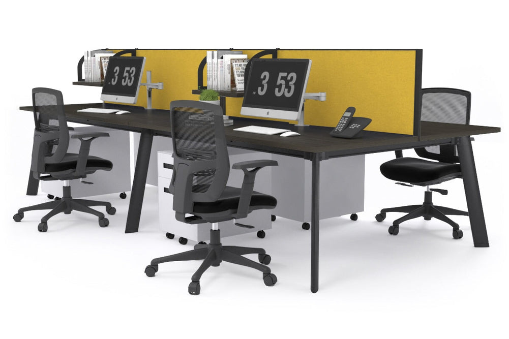 Switch - 4 Person Workstation Black Frame [1600L x 700W]-dark oak mustard yellow (500H x 1600W) 