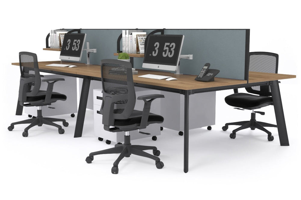 Switch - 4 Person Workstation Black Frame [1600L x 800W with Cable Scallop]-salvage oak cool grey (500H x 1600W) 