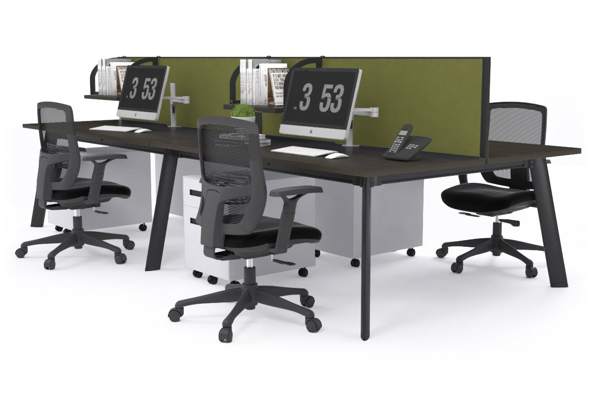 Switch - 4 Person Workstation Black Frame [1600L x 800W with Cable Scallop] Jasonl dark oak green moss (500H x 1600W) 