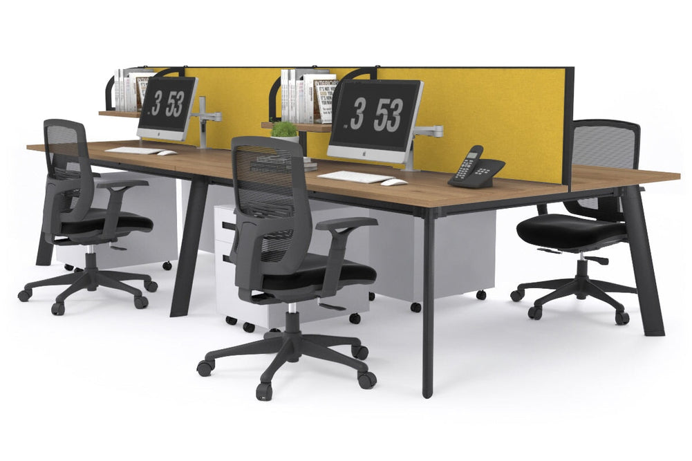 Switch - 4 Person Workstation Black Frame [1600L x 800W with Cable Scallop]-salvage oak mustard yellow (500H x 1600W) 