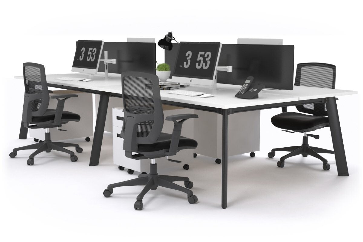 Switch - 4 Person Workstation Black Frame [1600L x 800W with Cable Scallop] Jasonl white black perspex (400H x 1500W) 