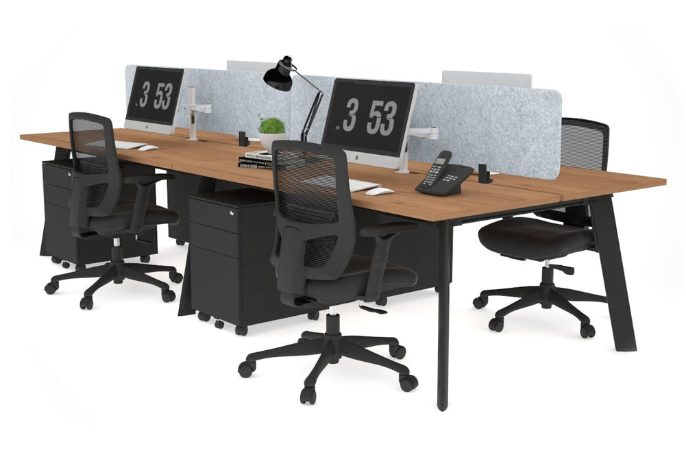 Switch - 4 Person Workstation Black Frame [1600L x 800W with Cable Scallop]-salvage oak light grey acoustic panel (400H x 1600W) 