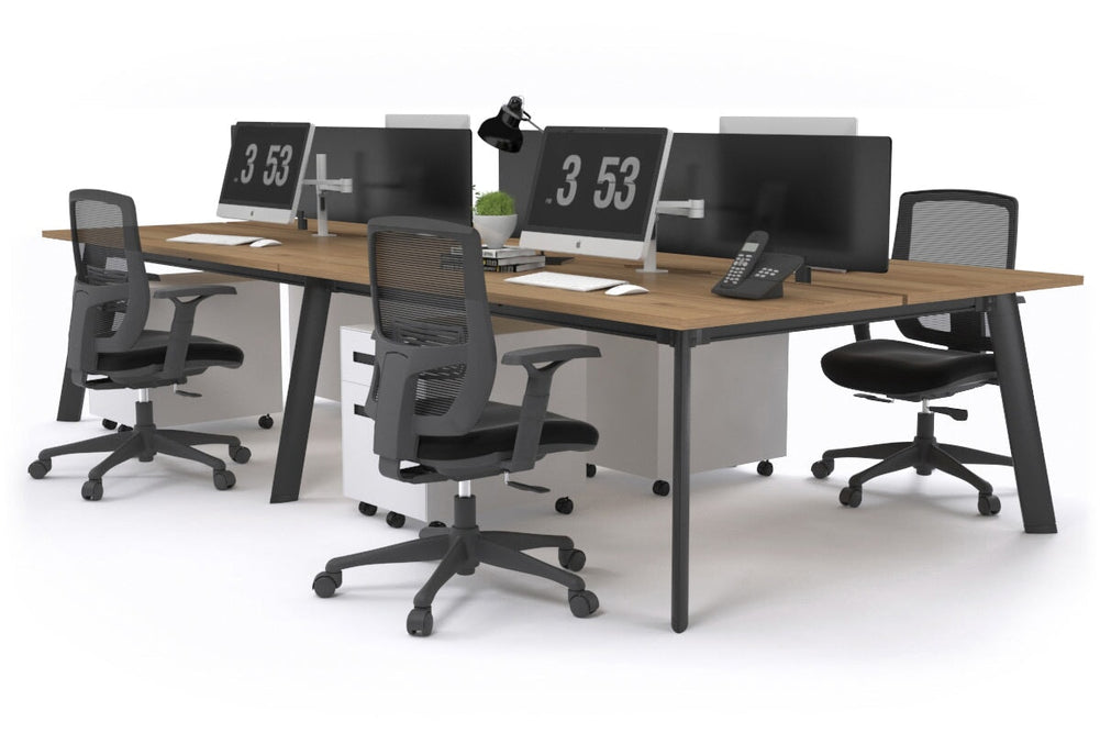 Switch - 4 Person Workstation Black Frame [1600L x 800W with Cable Scallop]-salvage oak black perspex (400H x 1500W) 