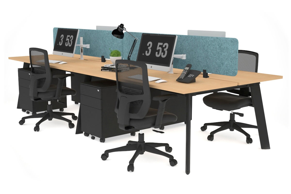 Switch - 4 Person Workstation Black Frame [1600L x 800W with Cable Scallop] Jasonl maple blue echo panel (400H x 1600W) 