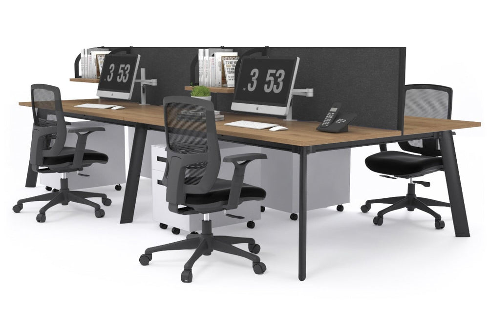Switch - 4 Person Workstation Black Frame [1600L x 800W with Cable Scallop]-salvage oak moody charcoal (500H x 1600W) 