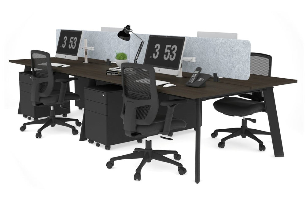 Switch - 4 Person Workstation Black Frame [1600L x 800W with Cable Scallop]-dark oak light grey acoustic panel (400H x 1600W) 