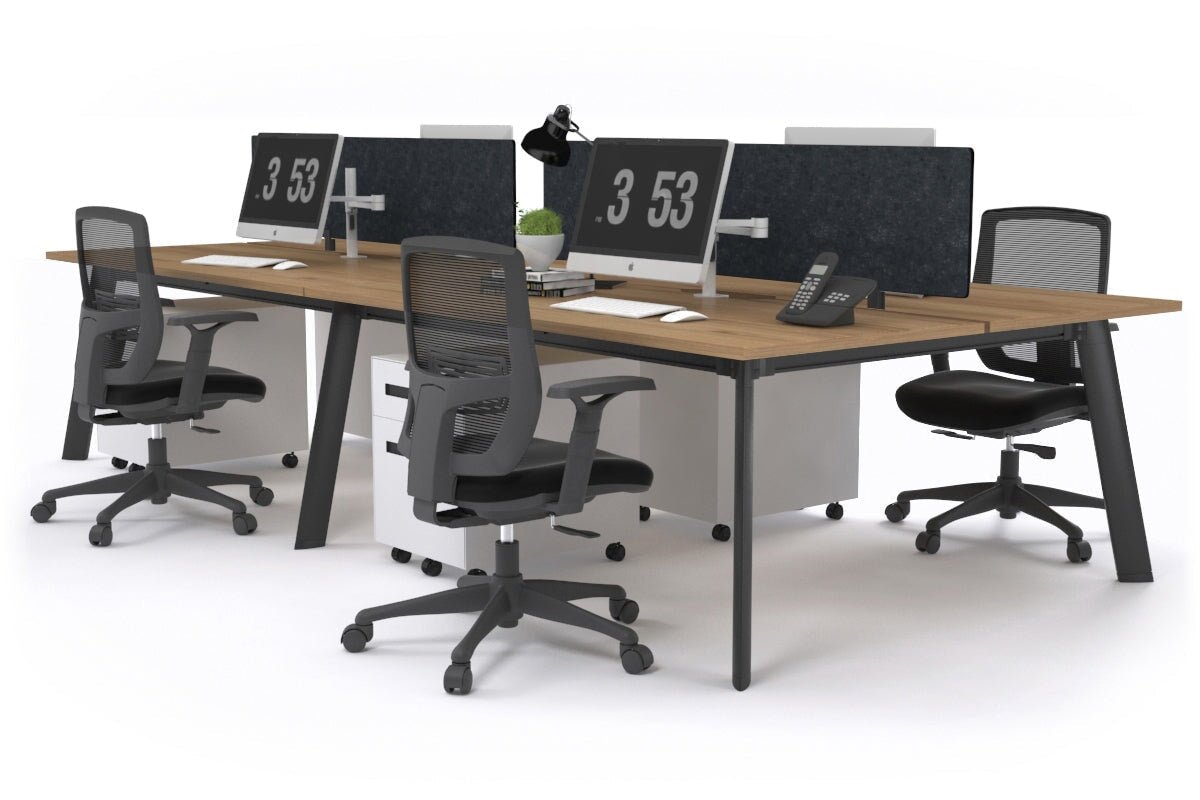 Switch - 4 Person Workstation Black Frame [1600L x 800W with Cable Scallop]-salvage oak grey echo perspex (400H x 1500W) 