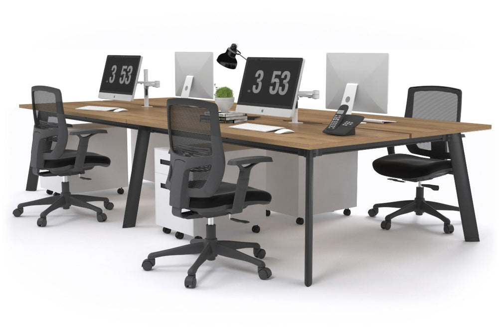 Switch - 4 Person Workstation Black Frame [1600L x 800W with Cable Scallop]-salvage oak none 