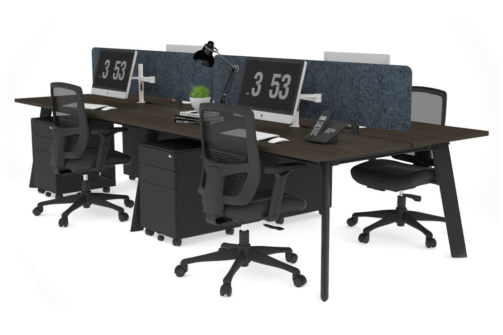 Switch - 4 Person Workstation Black Frame [1600L x 800W with Cable Scallop]-dark oak dark grey acoustic panel (400H x 1600W) 