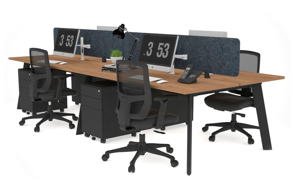 Switch - 4 Person Workstation Black Frame [1600L x 800W with Cable Scallop]-salvage oak dark grey acoustic panel (400H x 1600W) 